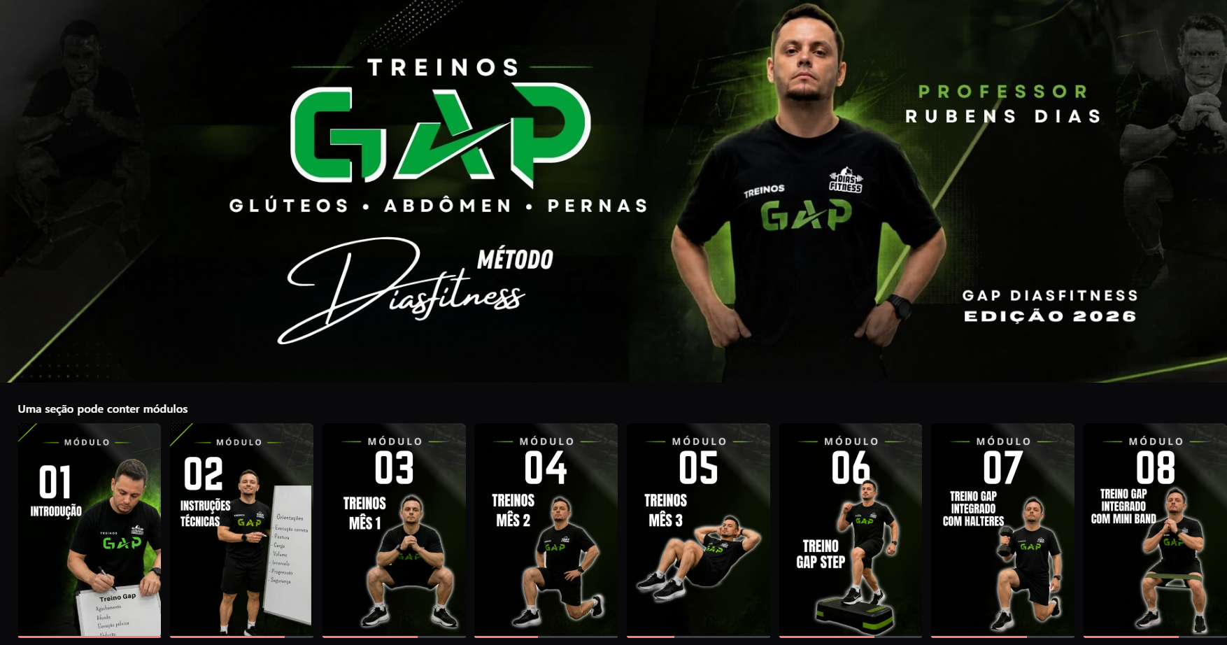Área de membros da Certificação Treinos GAP